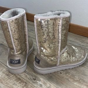 worn couple times, soles and inside fur are very nice, sequins are intact